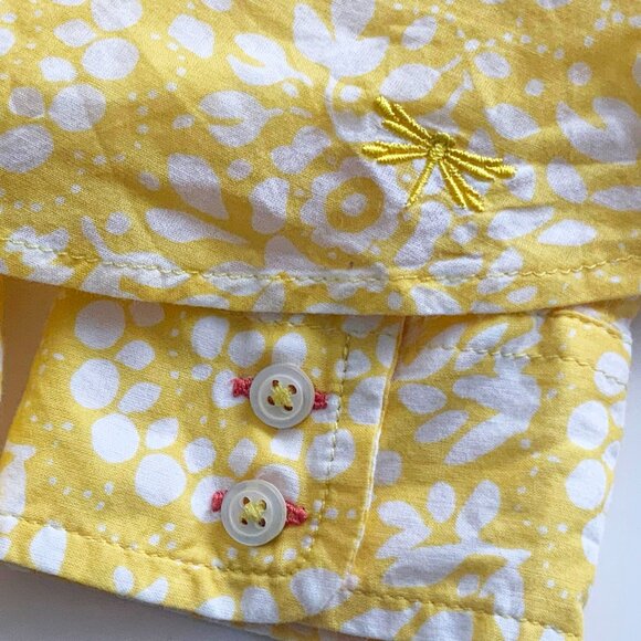 TALBOTS  Petites Yellow and White Flora Cotton Roll Tab Sleeve Summer Shirt - Picture 12 of 16